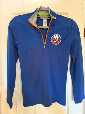 NY Islanders Reebok Royal Blue Half-Zip Performance Pullover with Orange Trim